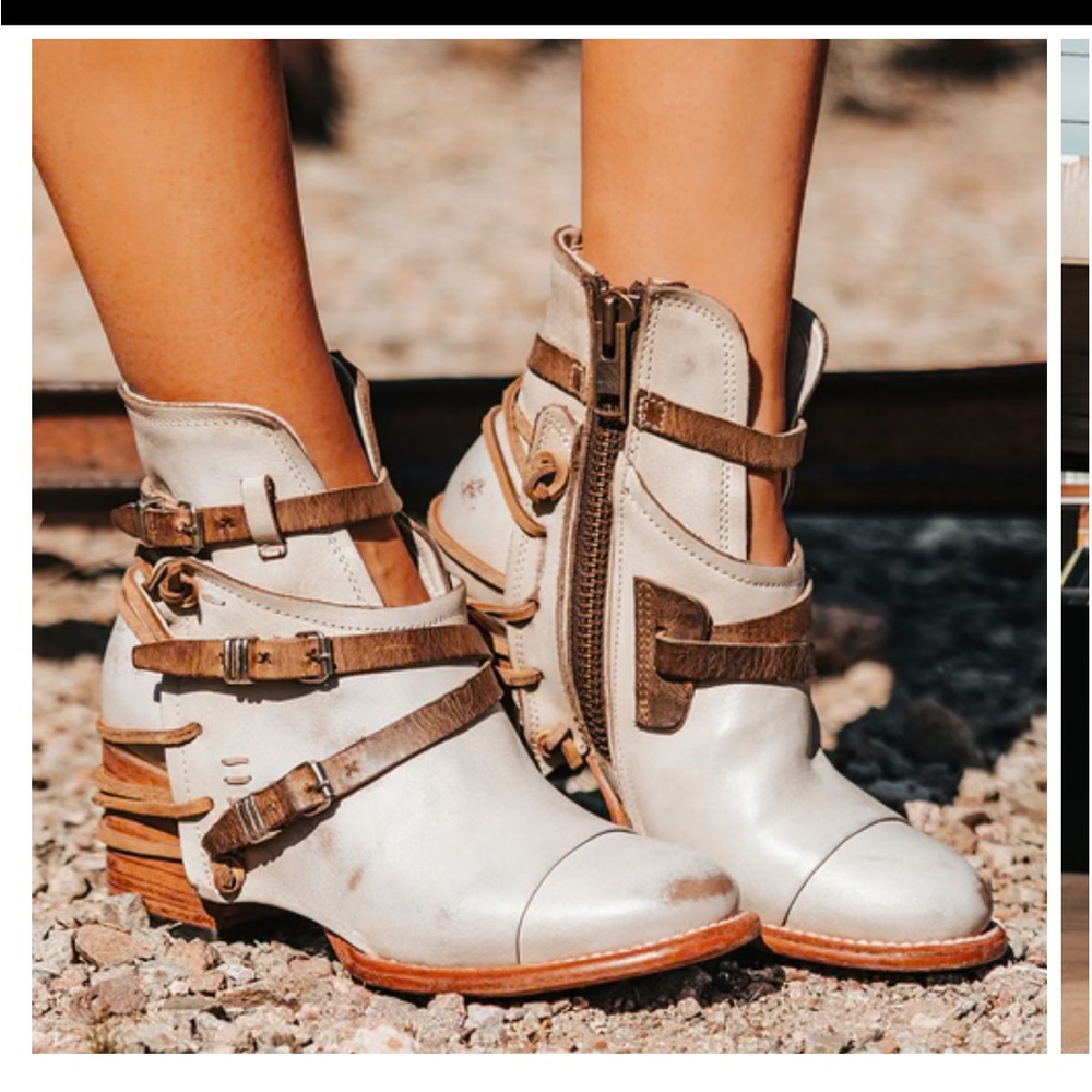 Freebird cream and brown Ankle Boots with Decorative Straps